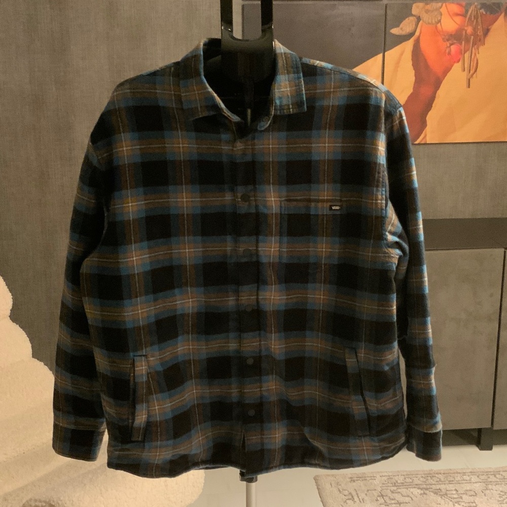 Vans men Black and blue plaid  loose jacket  - M
